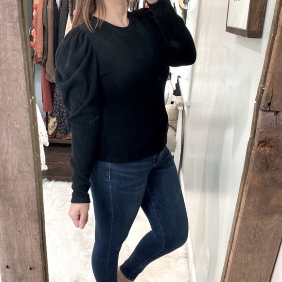 Zara black knit top poof sleeves size large - Picture 2 of 5